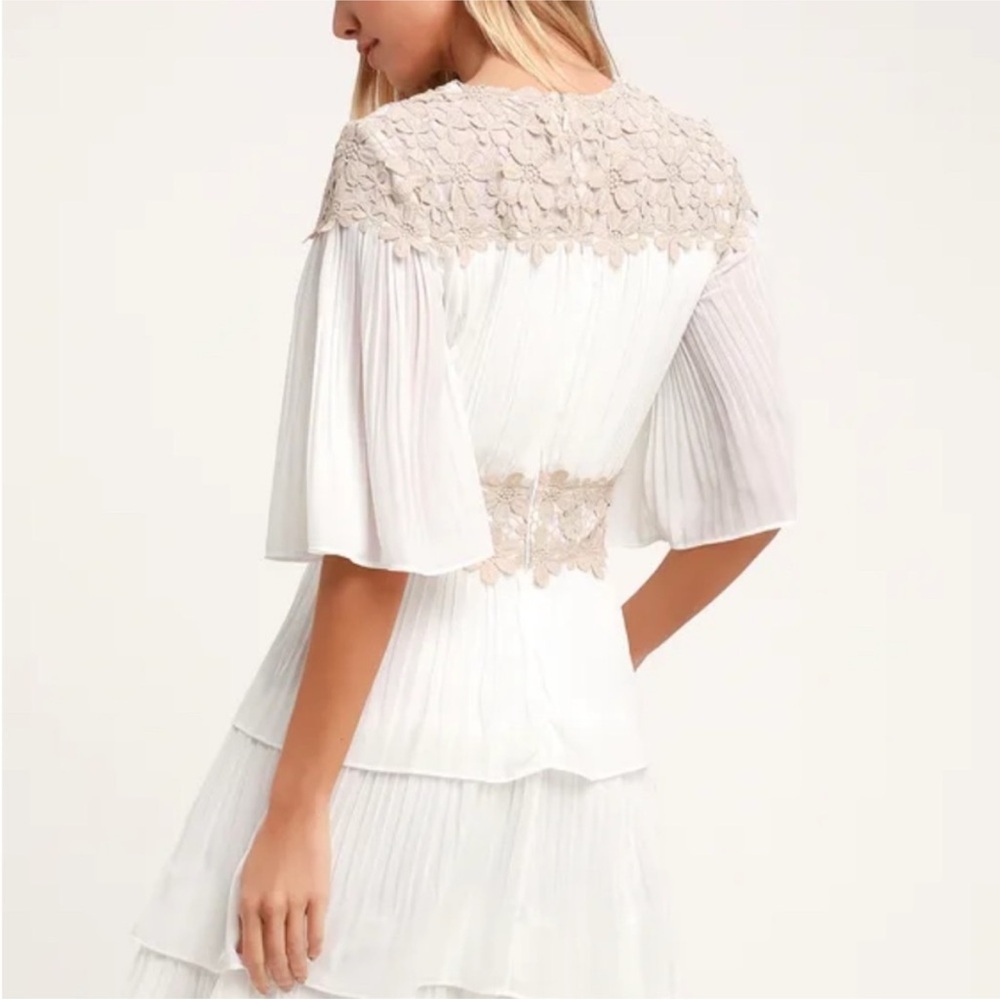 Lulus Westwind White Lace Pleated Chiffon Dress XL - Picture 3 of 8